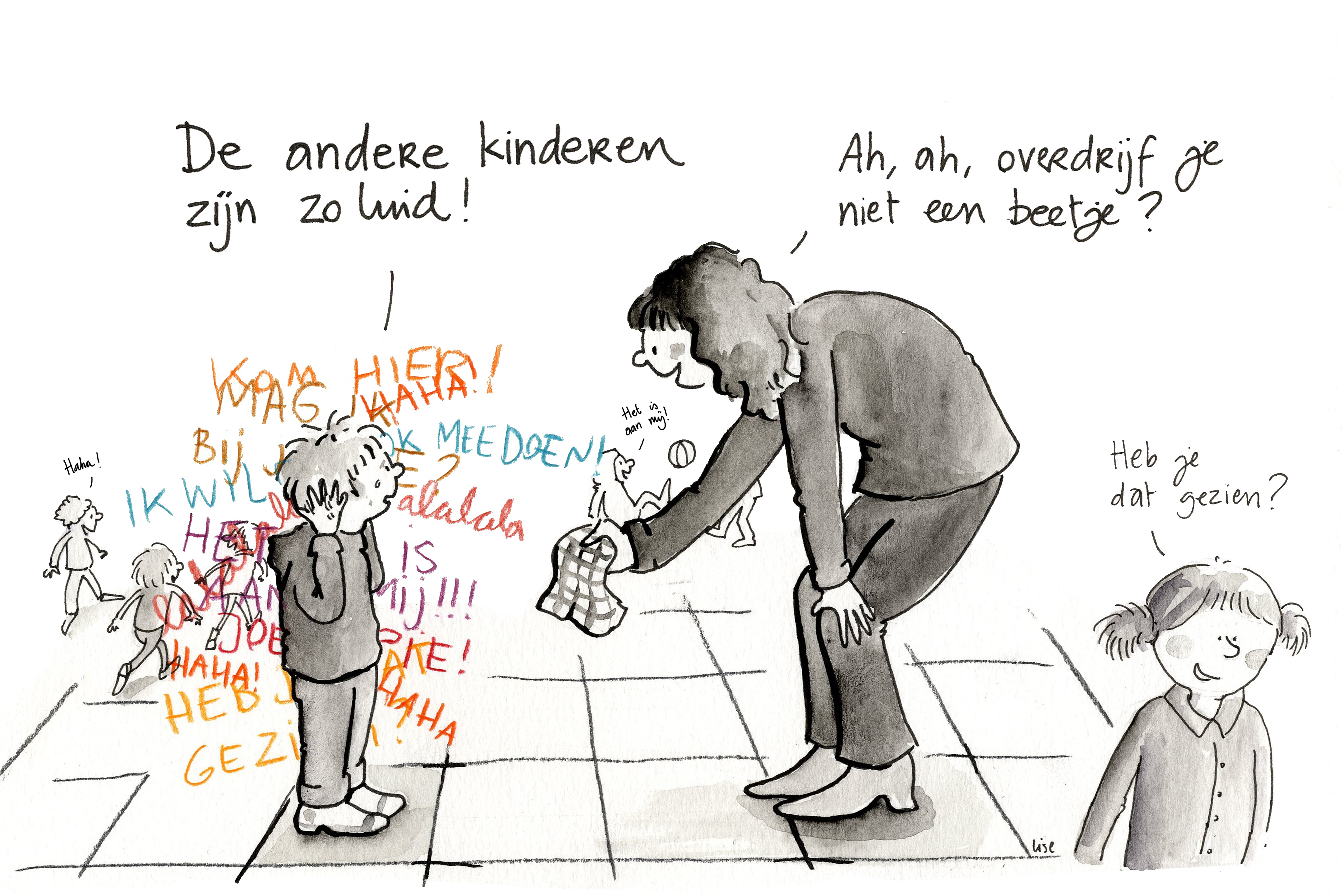 Cartoon de andere kinderen zijn zo luid; overdrijf je niet?